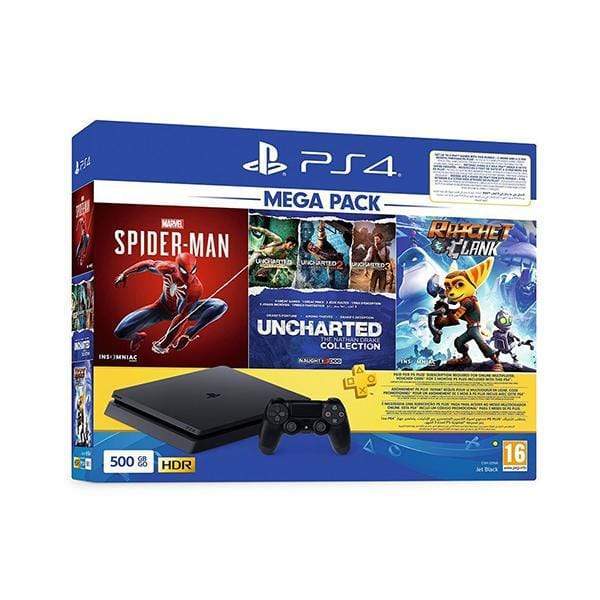 Sony PlayStation 4 Slim 500GB Bundle + Spider Man + Uncharted Collection + Ratchet & Clank + 3 Months PlayStation Plus Membership Card