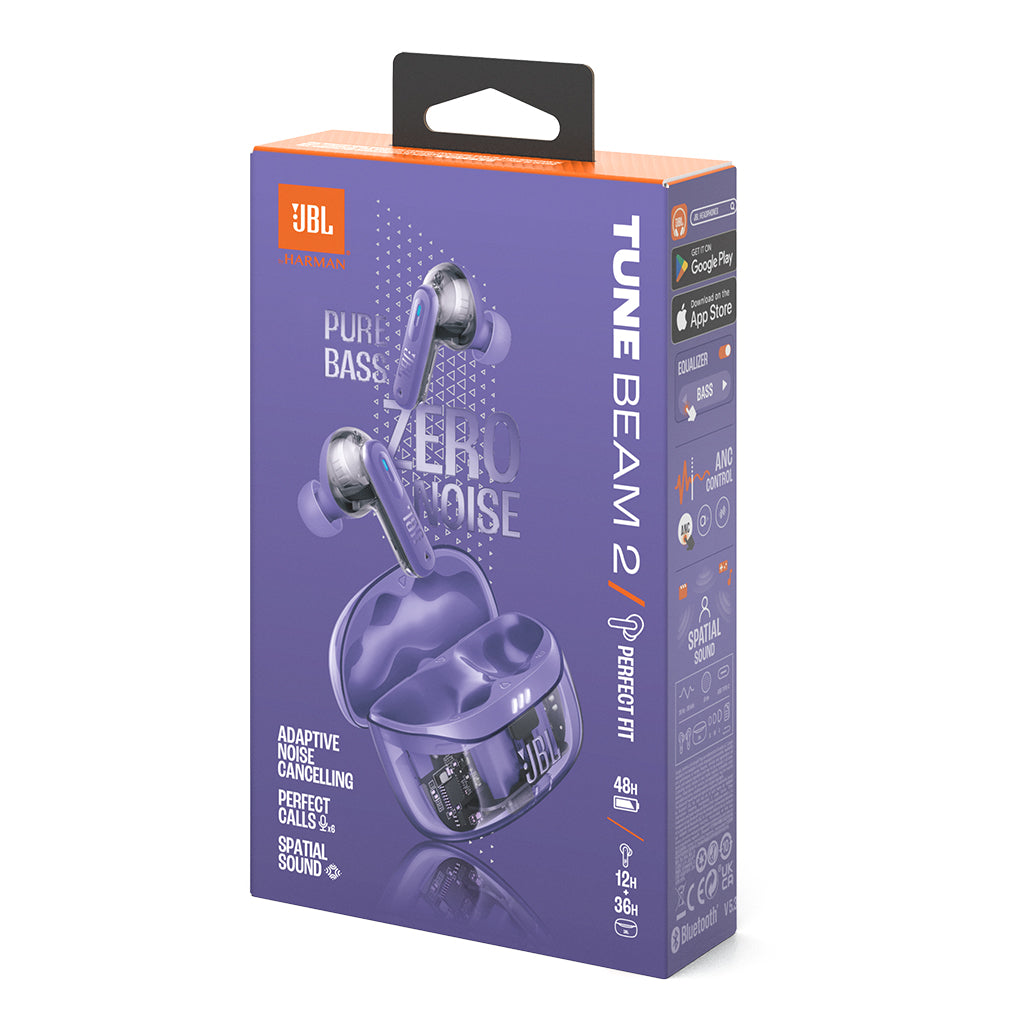 JBL Tune Beam 2 Ghost Edition - True Wireless Earbuds with Adaptive Noise Cancelling and JBL Pure Bass Sound