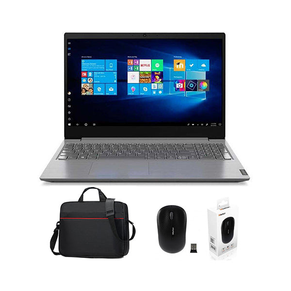 Lenovo V15-82C70093ED Laptop, 15.6” Display, AMD Ryzen 3 3250U, 4GB RAM, 256GB NVMe, Shared VGA, EN/AR Keyboard + Free Carrying Case + Free Wireless Mouse