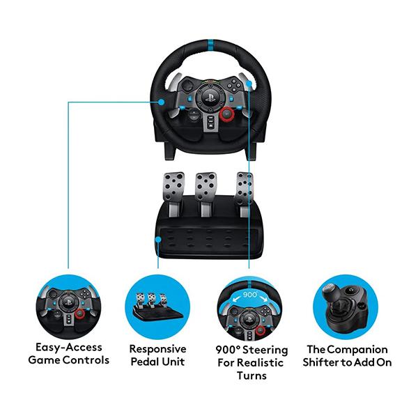 Logitech G29 Driving Force Racing Wheel and Floor Pedals, Real Force Feedback, Stainless Steel Paddle Shifters, Leather Steering Wheel Cover, Adjustable Floor Pedals, PS4/PS3/PC/Mac