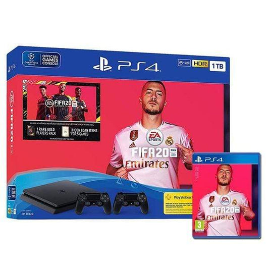 Sony PlayStation 4 Slim 1TB, FIFA 20, 2 Controllers Bundle, Black