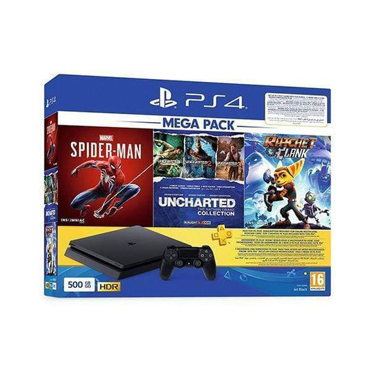 Sony PlayStation 4 Slim 500GB Bundle + Spider Man + Uncharted Collection + Ratchet & Clank + 3 Months PlayStation Plus Membership Card