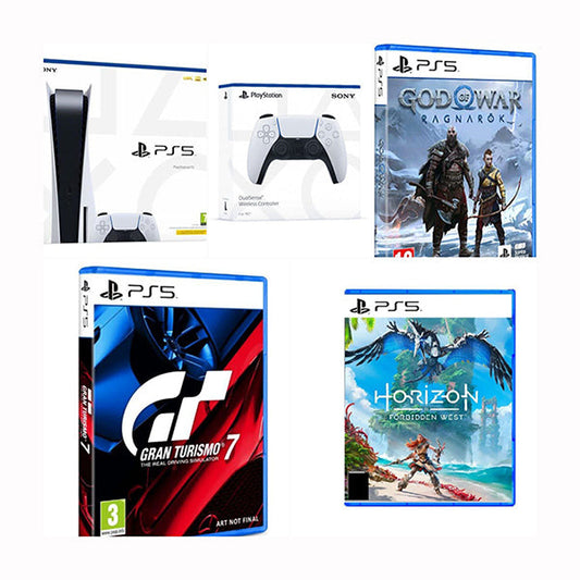 PS5™ Console + 1 Additional Controller + God of War Ragnarok + Gran Turismo 7 + Horizon Forbidden West Bundle