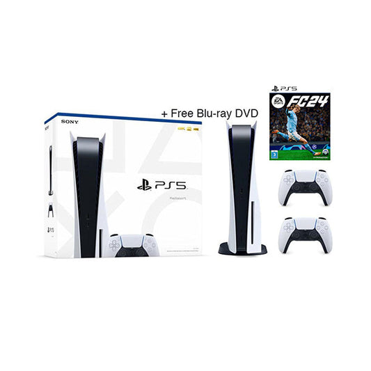 Sony PlayStation 5 + 2 Controllers + FC 24 + BLU-RAY DVD with Official Magnet/Fattal Warranty