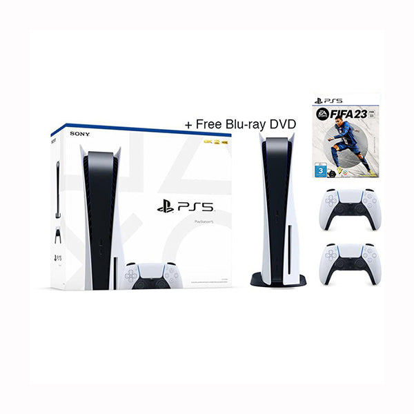 Sony PlayStation 5 + 2 Controllers + FIFA 23 + BLU-RAY DVD with Official Magnet/Fattal Warranty